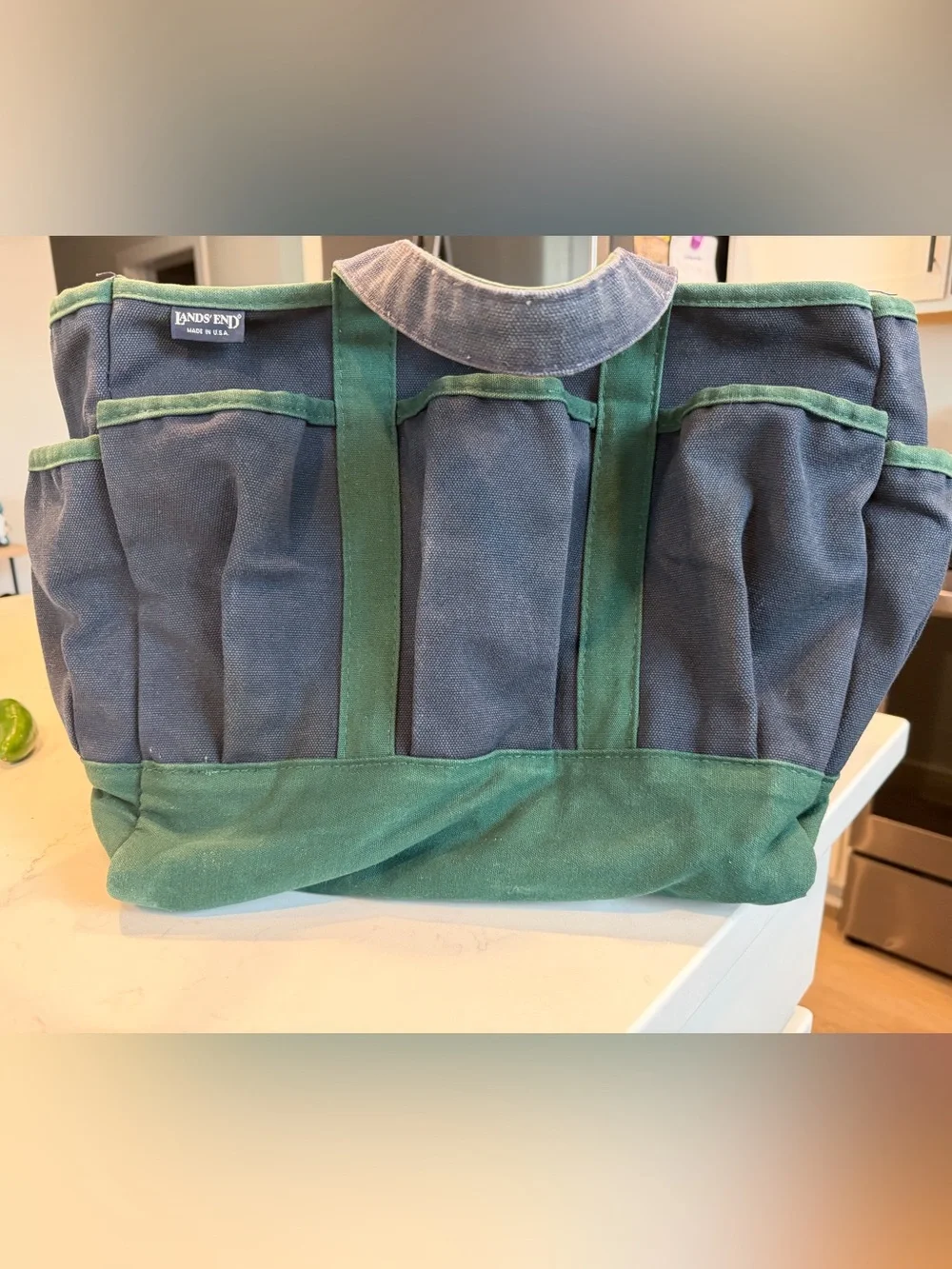Lands' End Canvas Duffel in Navy with Green Trim